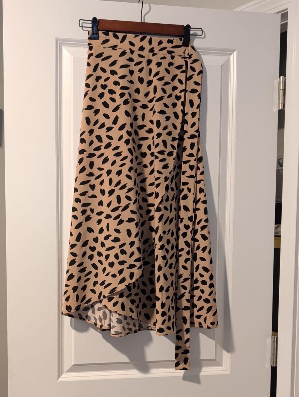 Beige & Black Printed Midi Wrap Skirt